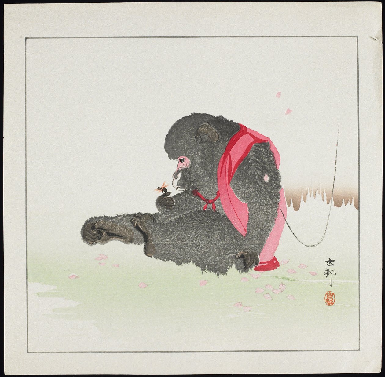 Mono atrapando una abeja, antes de 1912 de Ohara Koson