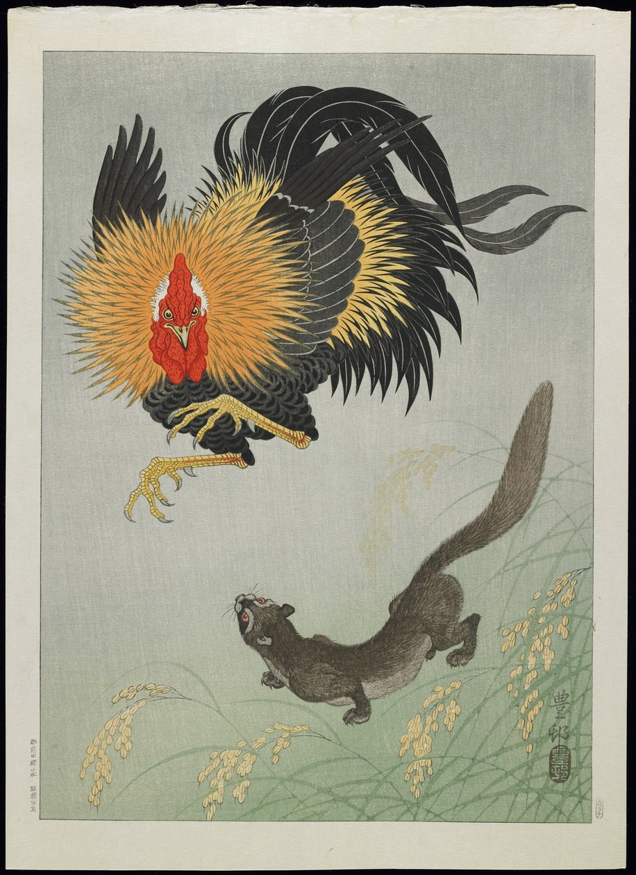 Gallo y comadreja, 1930s de Ohara Koson