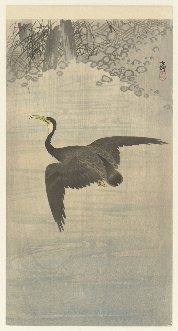 cormorán en vuelo de Ohara Koson