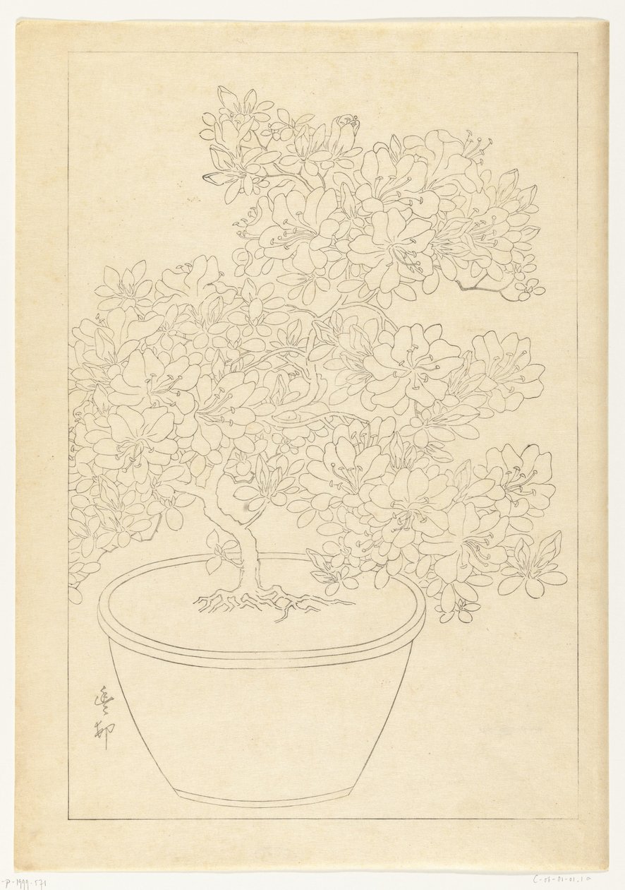 Azalea floreciente en maceta de Ohara Koson