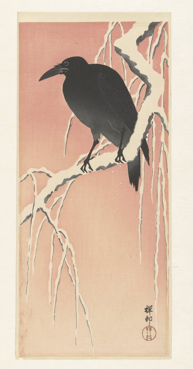 Cuervo en rama nevada. de Ohara Koson