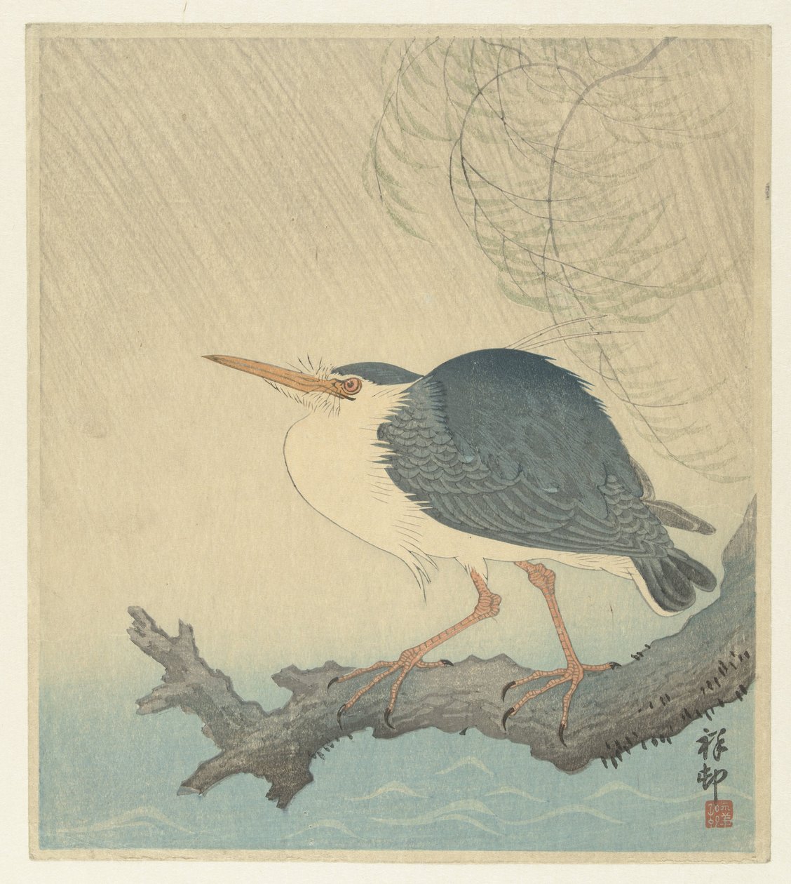 Quack en un tocón de árbol de Ohara Koson