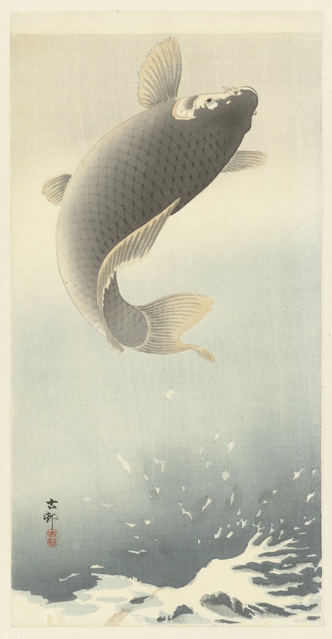 carpa saltando de Ohara Koson