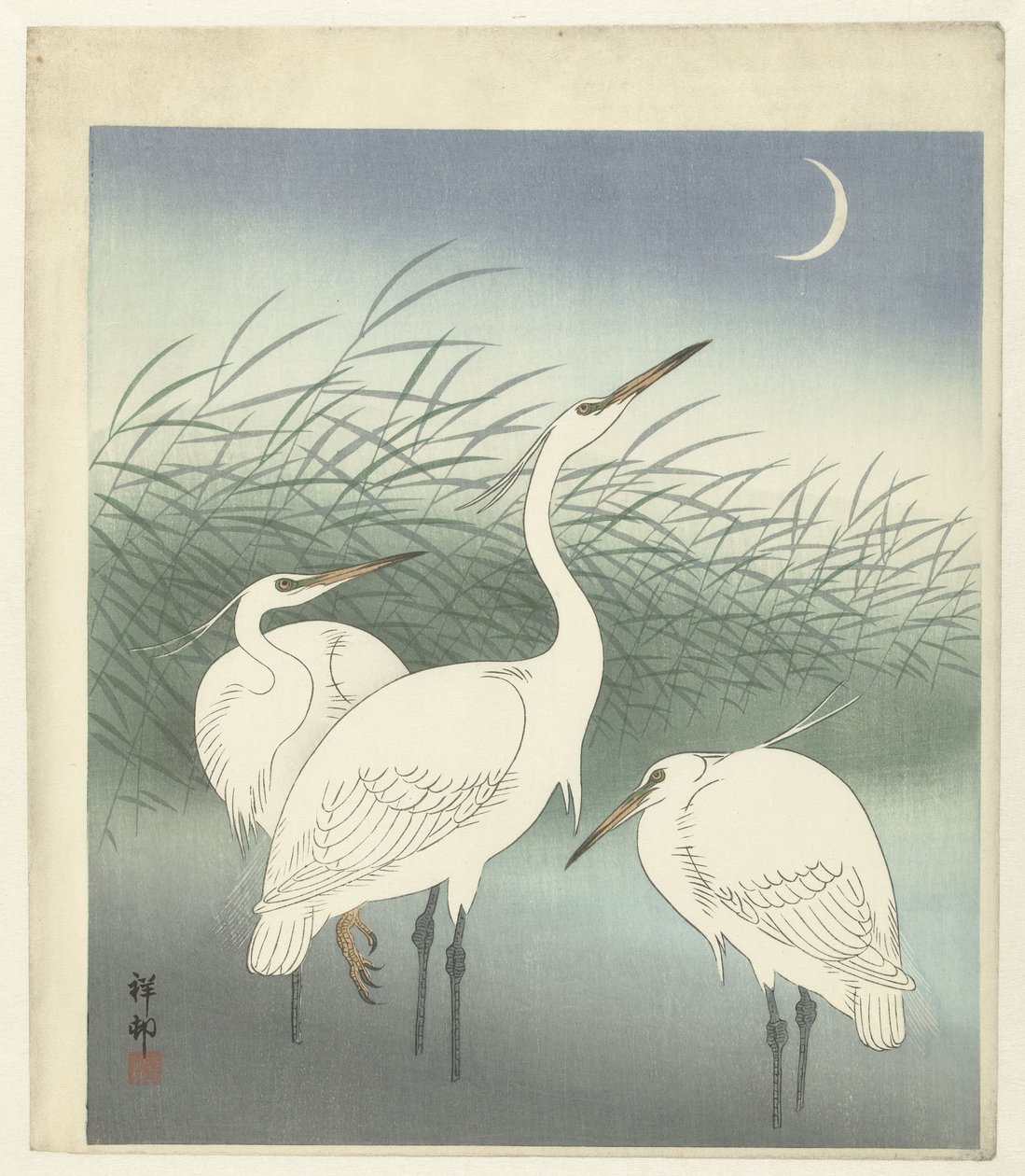 Garzas en aguas poco profundas de Ohara Koson