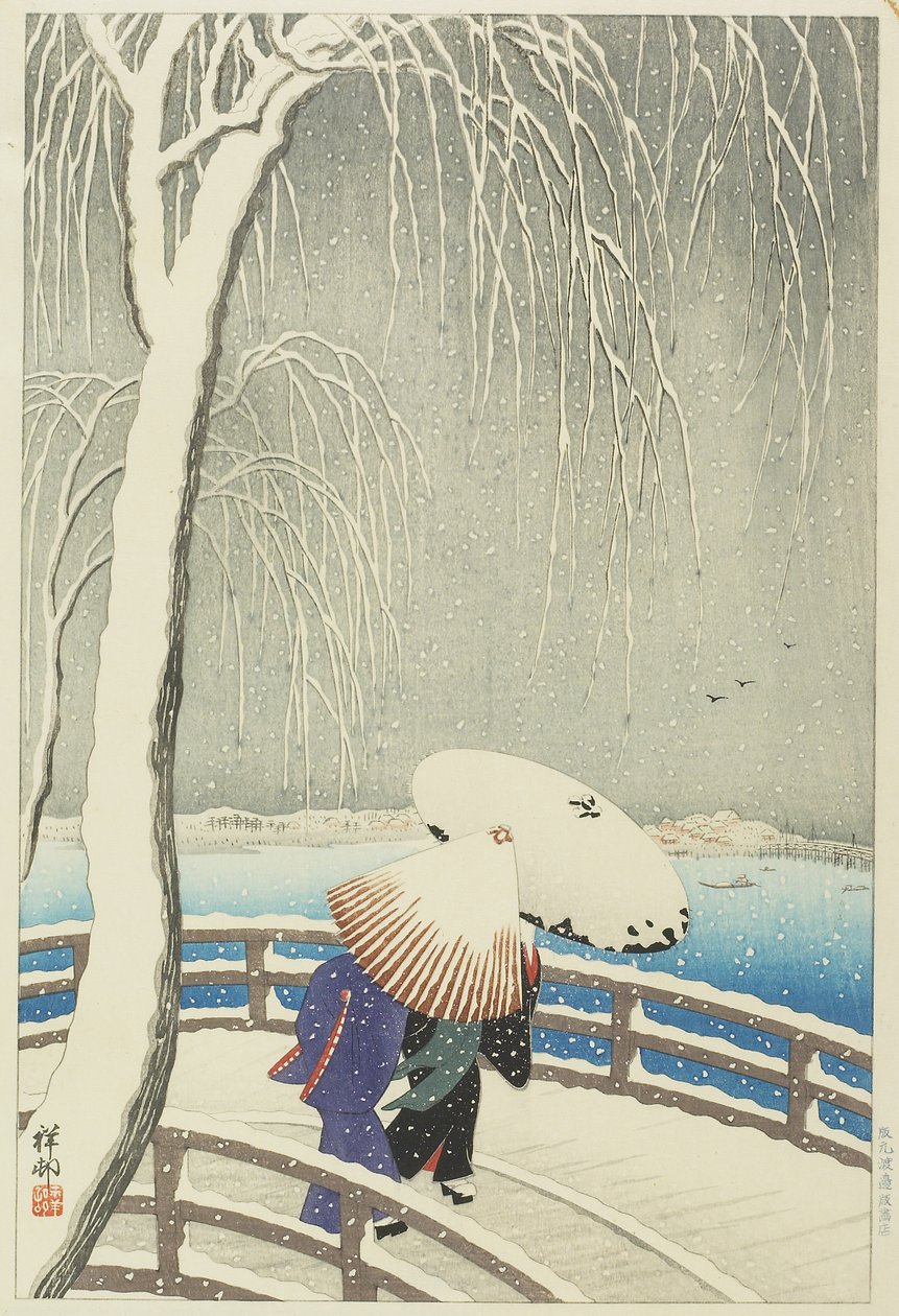 Nieve en Yanagibashi, 1927 de Ohara Koson