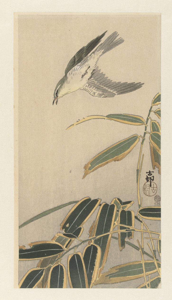Tapuit en bambú de Ohara Koson