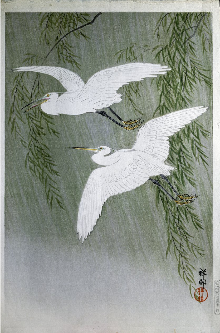 Dos garzas volando libres, 1907 de Ohara Koson