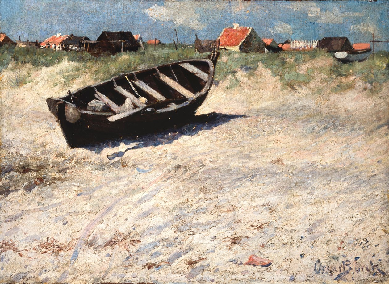 Barco en la playa sur de Skagens de Oscar Gustaf Bjorck