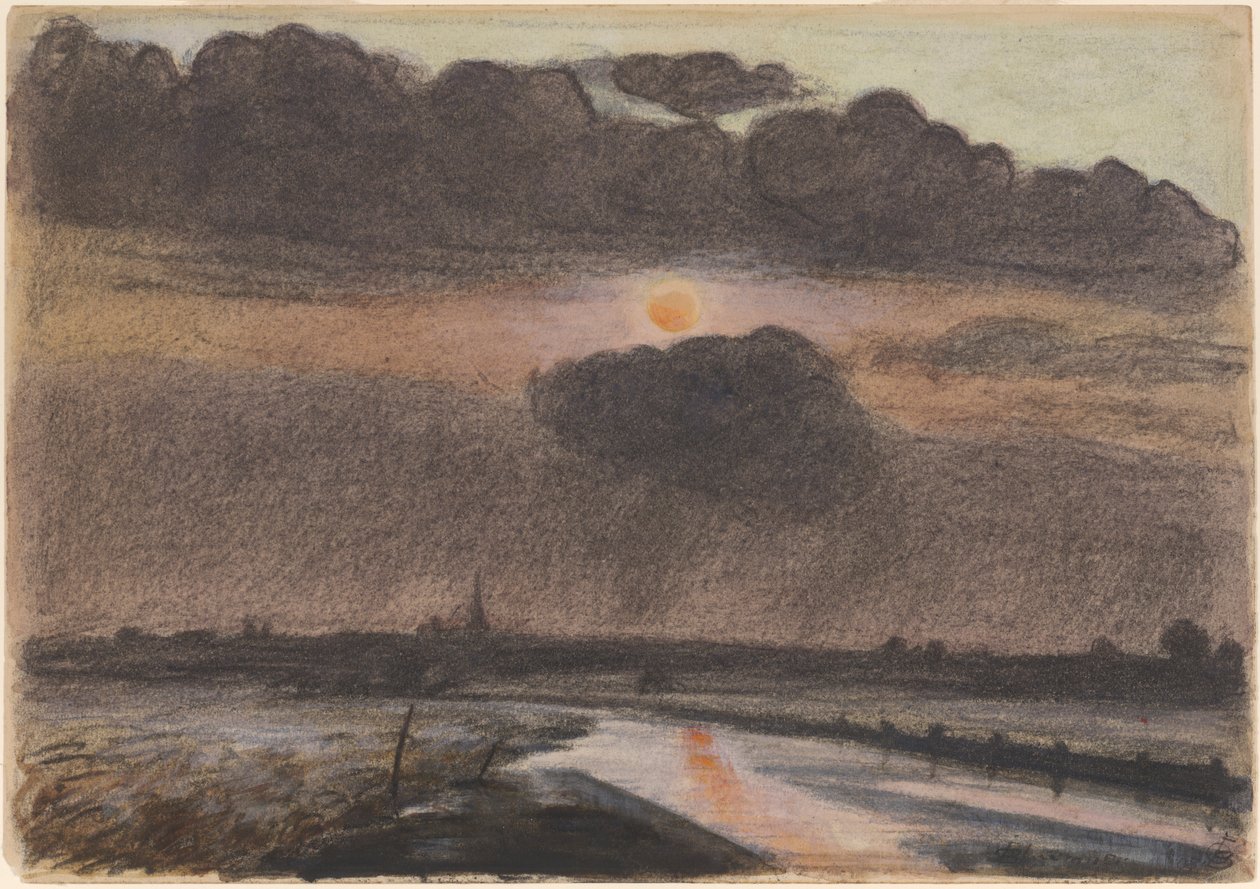 puesta de sol en el río de Oscar Bluemner