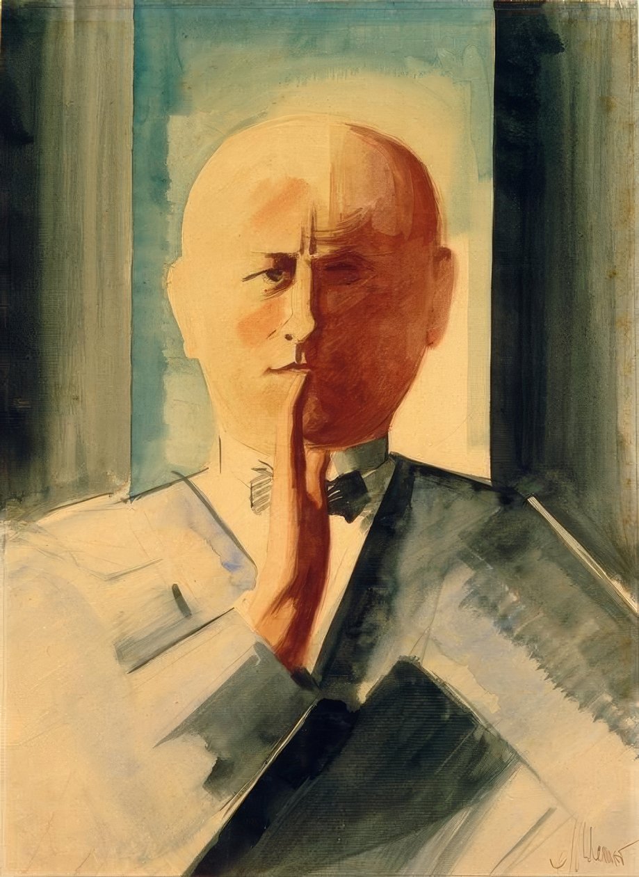Autorretrato con la mano levantada de Oskar Schlemmer
