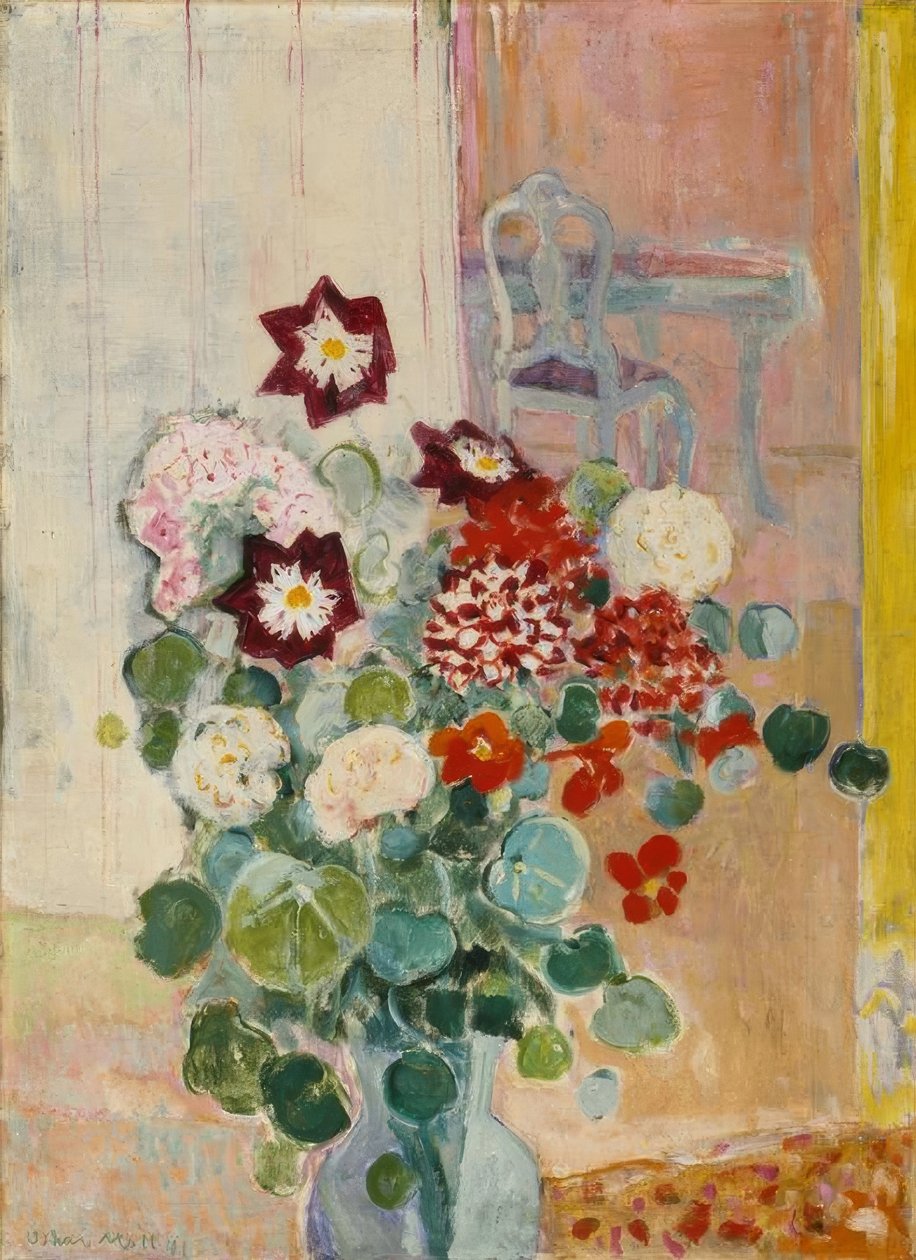 Ramo de flores con dalias y capuchinas de Oskar Moll