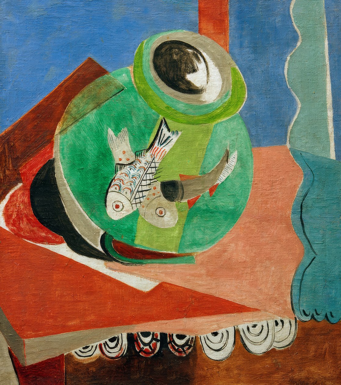 Peces en vaso verde de Oskar Moll