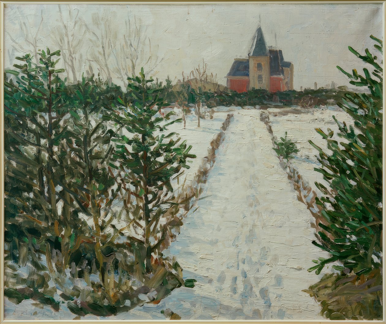 Paisaje nevado con castillo / iglesia de Oskar Moll