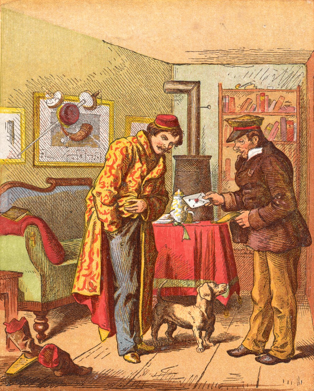 Pagando por la entrega de cartas, c. 1870 de Oskar Pletsch