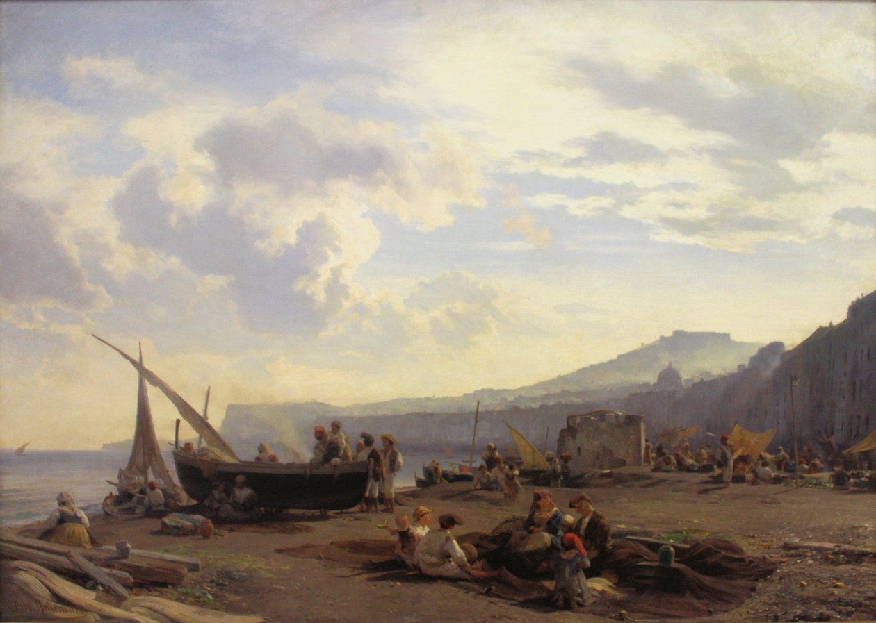 Chemnitz, Colecciones de Arte, Oswald Achenbach, Escena de playa de Oswald Achenbach