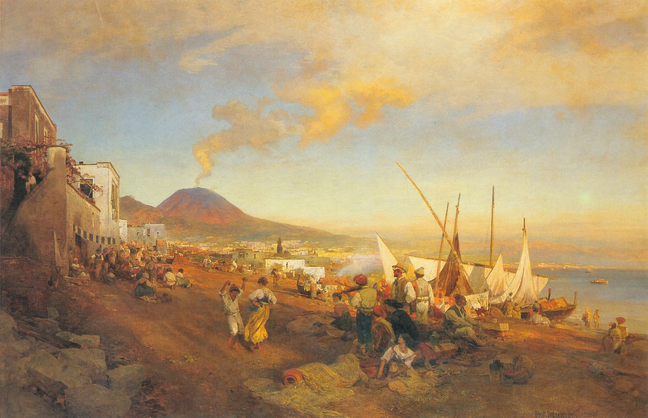 Alemán: En la playa de Nápoles de Oswald Achenbach