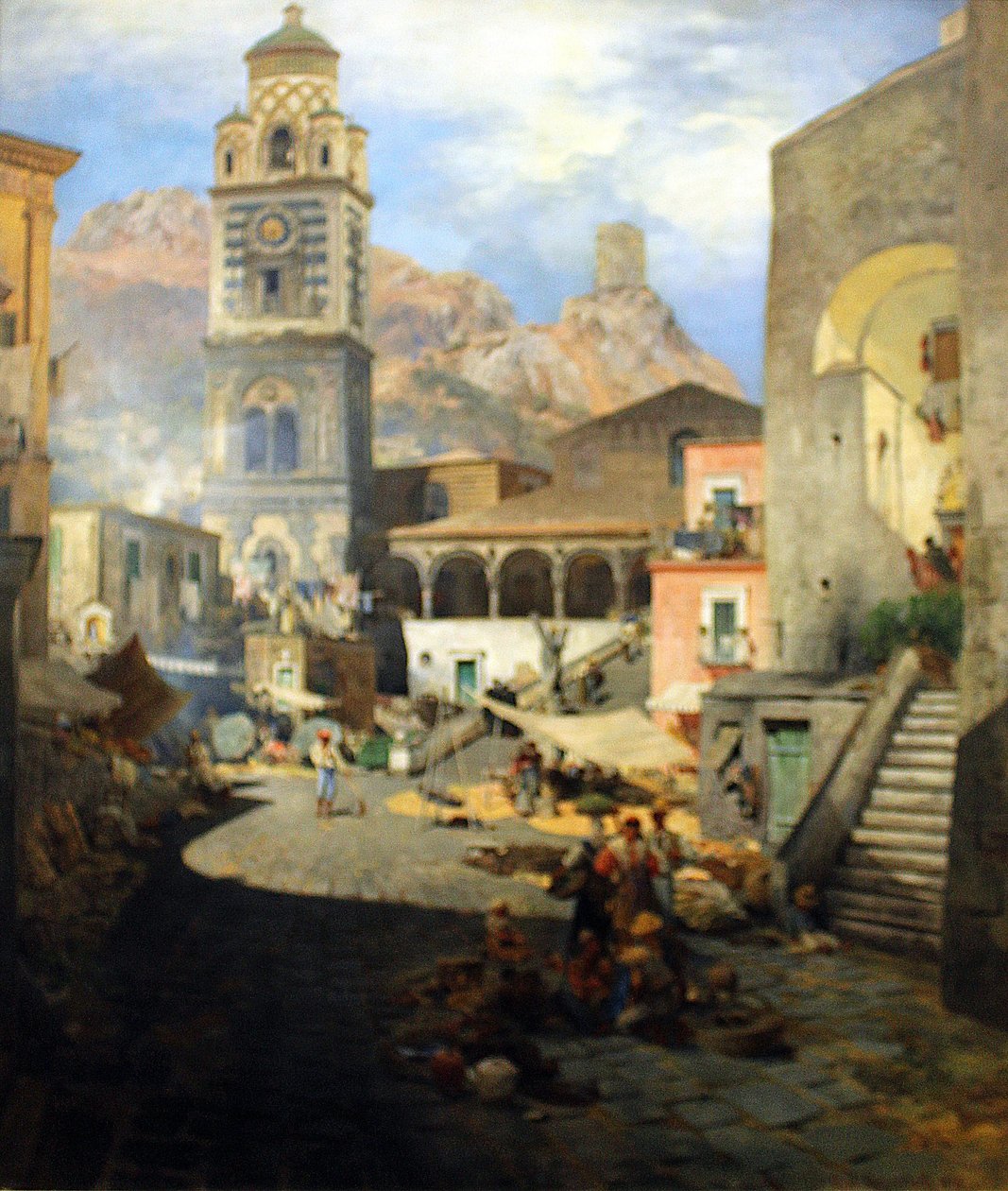 Alemán: Marketplace of Amalfi de Oswald Achenbach