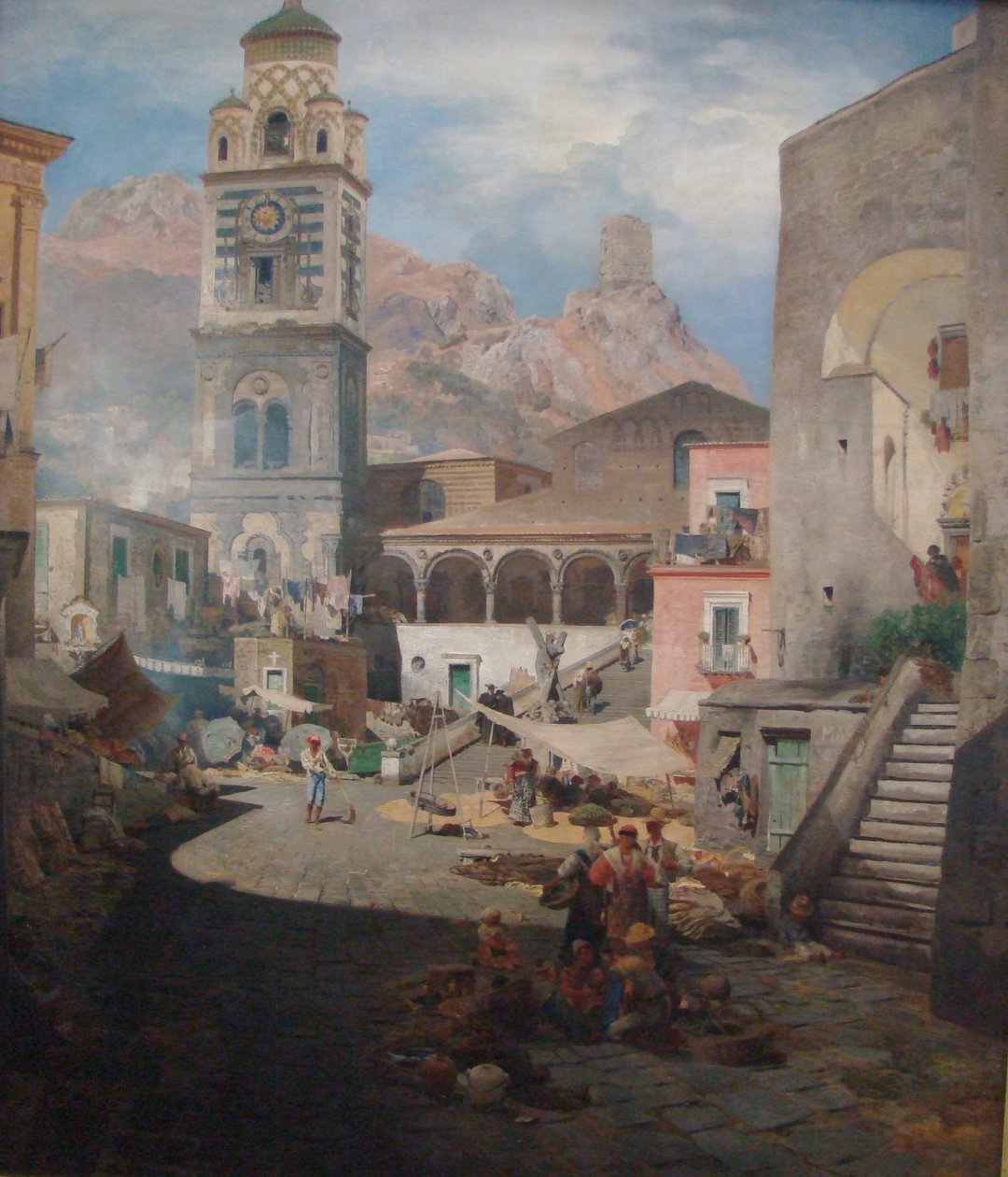 Alemán: Marketplace of Amalfi de Oswald Achenbach