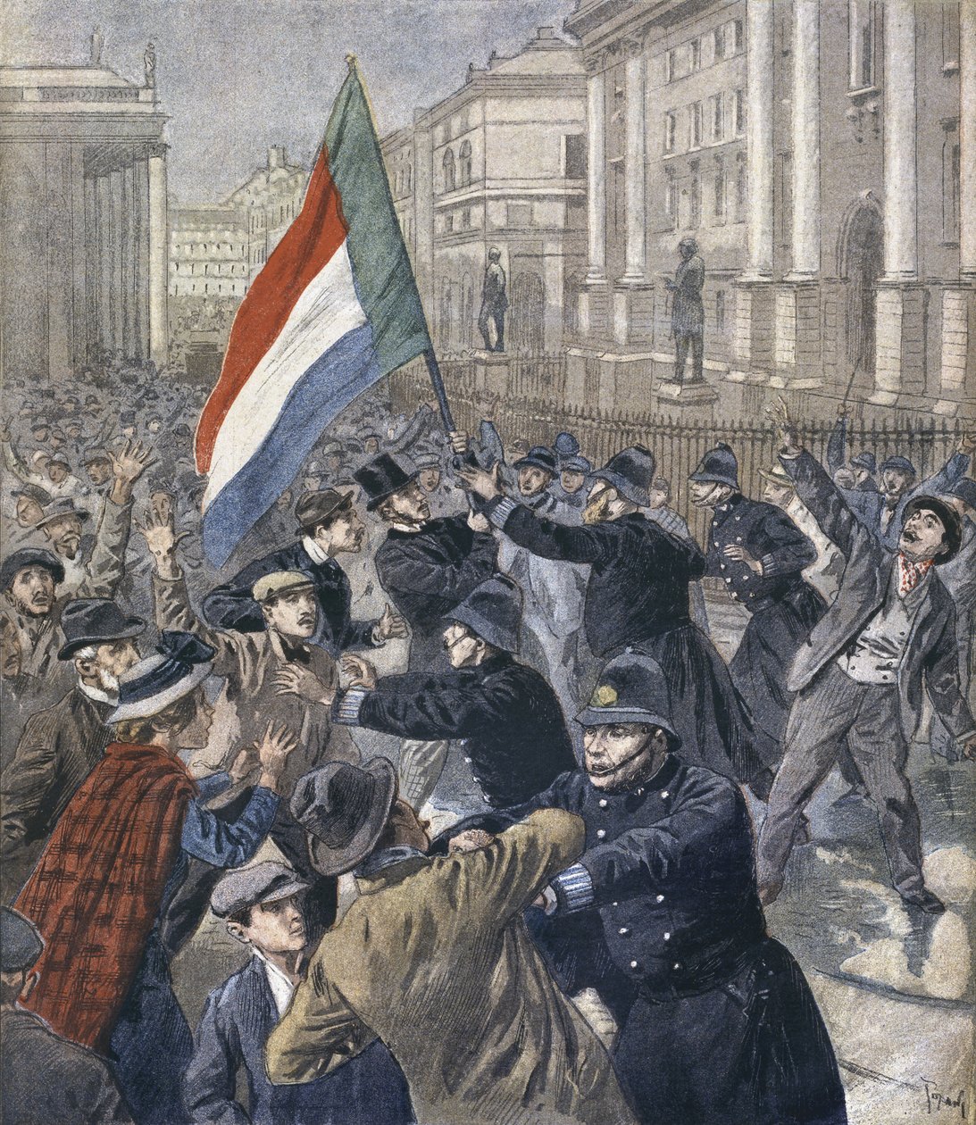 Irlanda, manifestación contra Chamberlain, ilustración de 