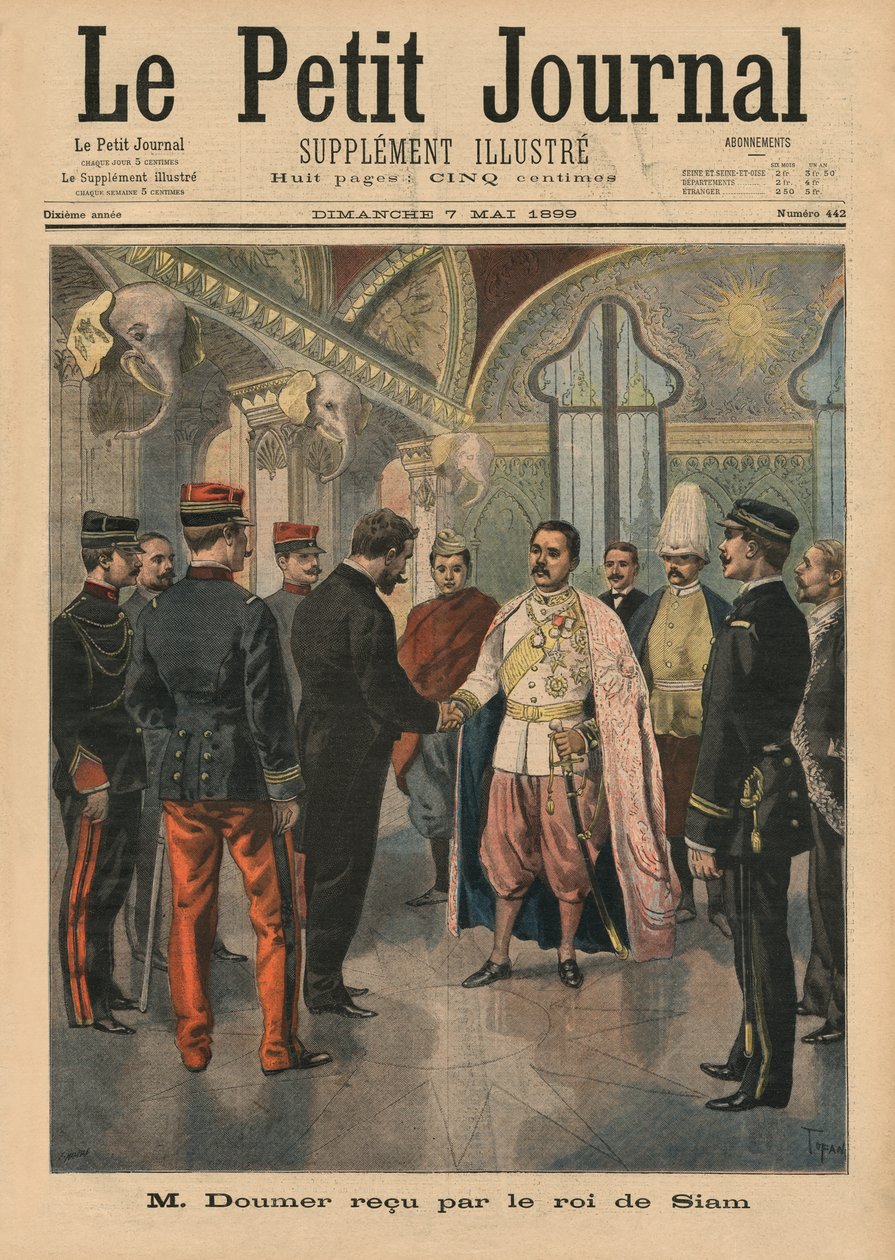 Paul Doumer, Gobernador General de Indochina, recibido en Bangkok por Chulalongkorn, Rey de Siam como Rama V, portada de 