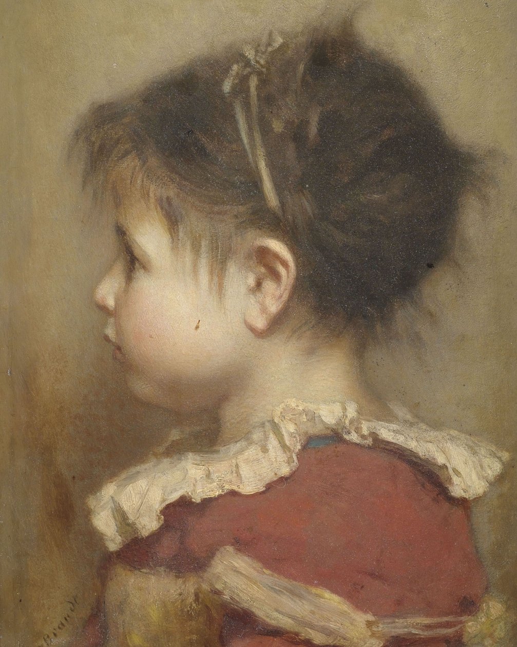 Retrato de perfil de una niña con vestido rojo de Otto Brandt
