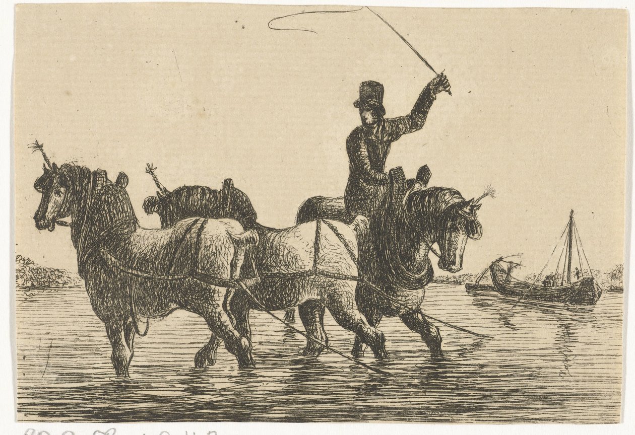 Tres caballos de tiro en el agua de Otto Baron Howen