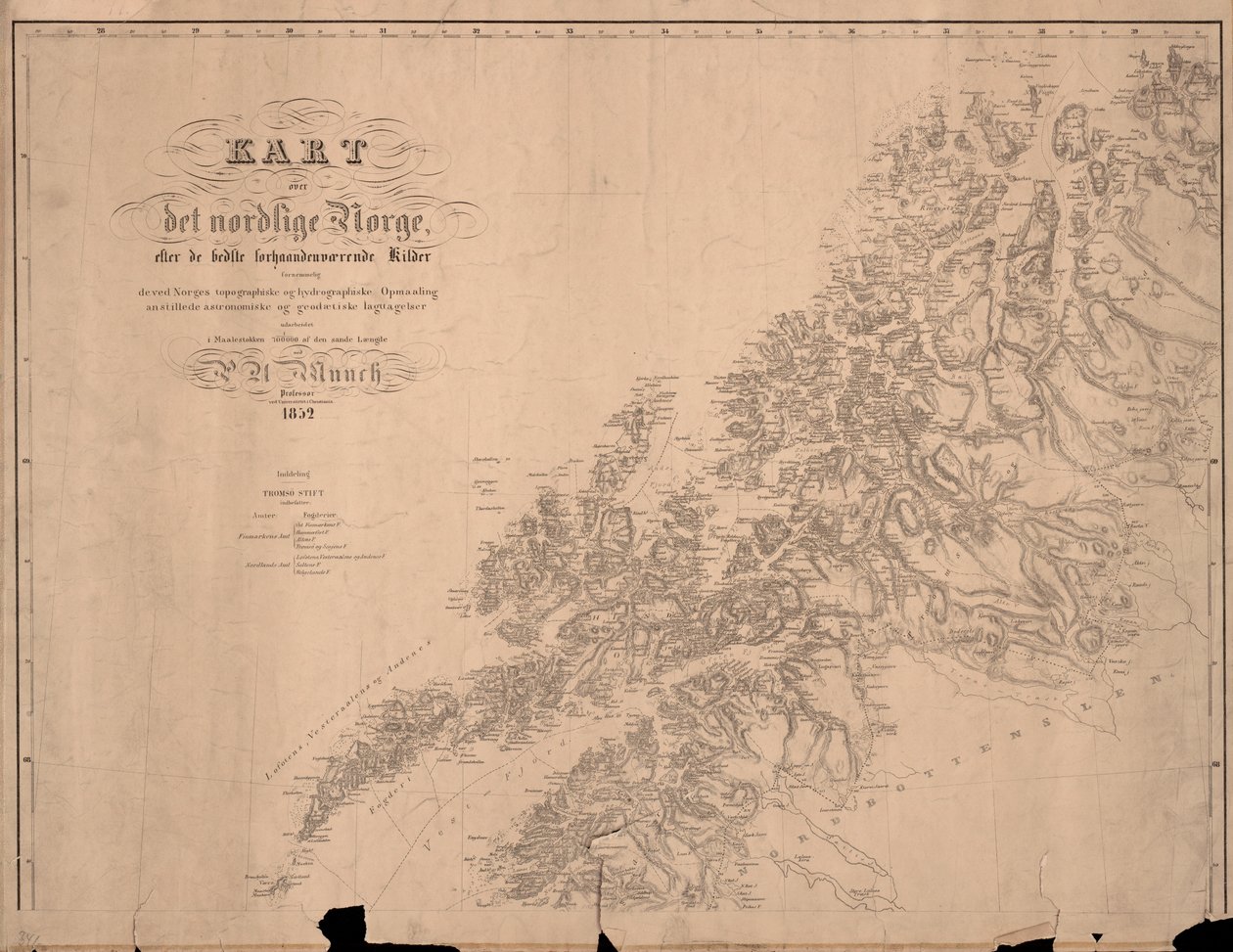 Mapa del norte de Noruega según las mejores fuentes disponibles de P.A. Munch