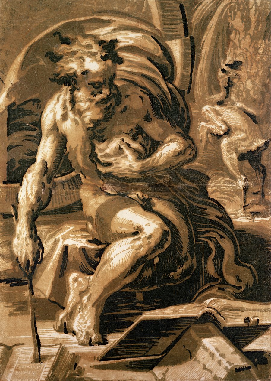 Diógenes, grabado por Ugo da Carpi (chiaroscuro) de Parmigianino