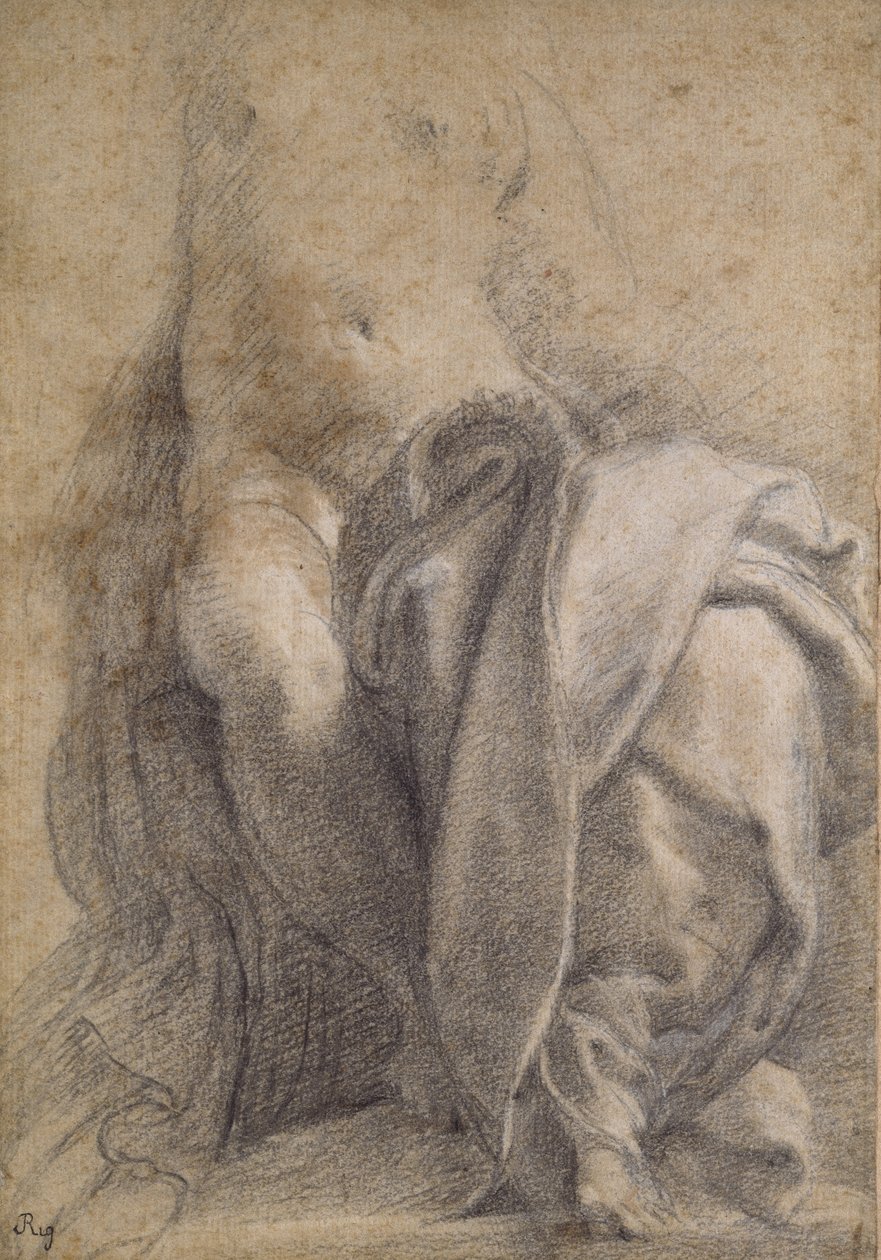 Recto: Mujer semidesnuda sentada con drapeado de Parmigianino