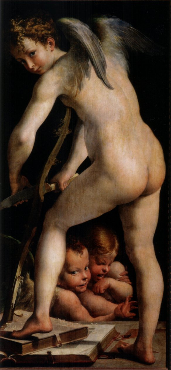 Cupido fabricando el arco de Parmigianino