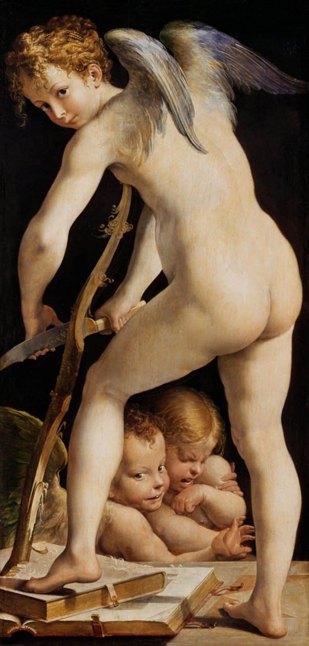 Cupido tallando un arco de Parmigianino
