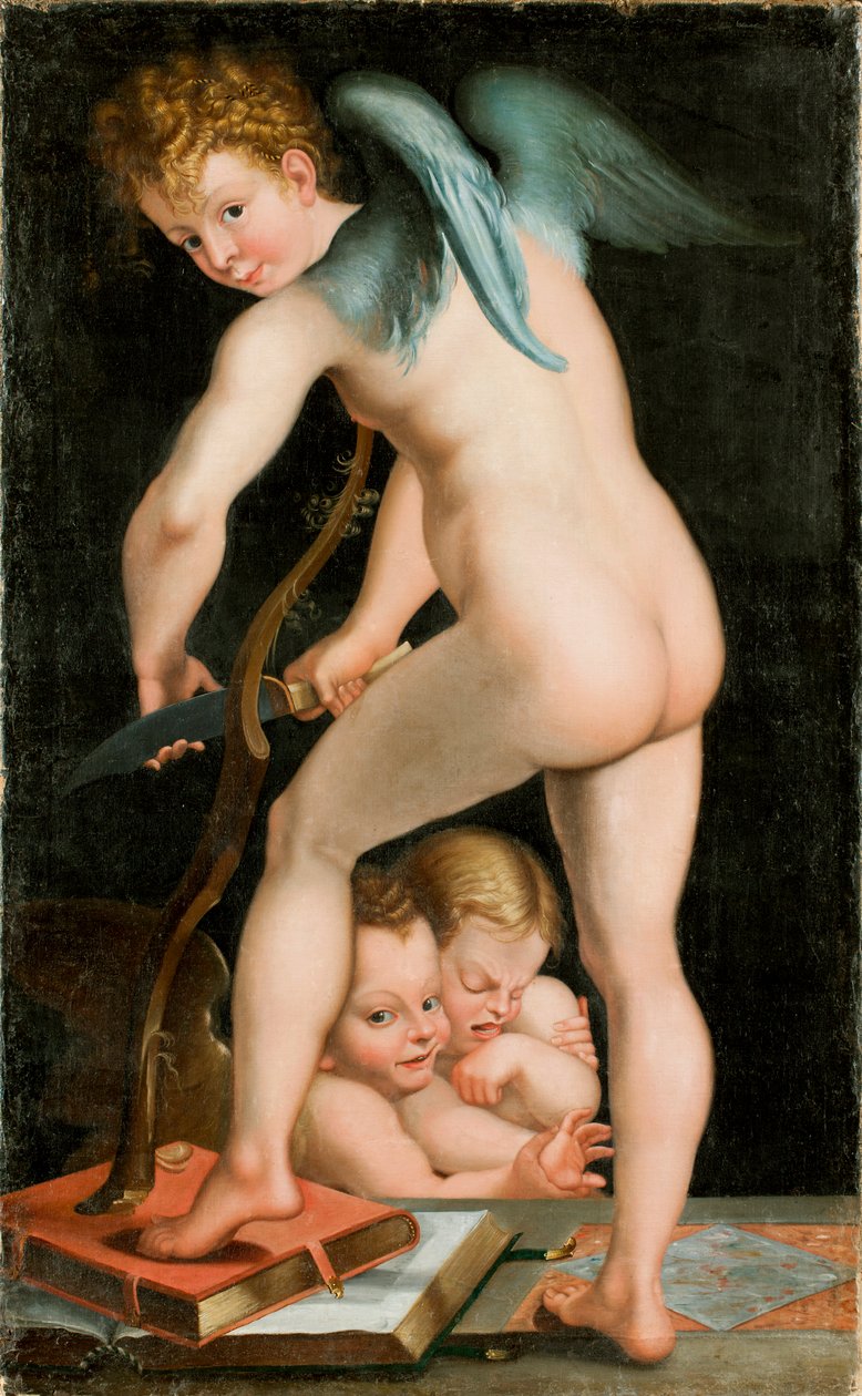 Cupido tallando un arco, entre 1534 y 1540 de Parmigianino