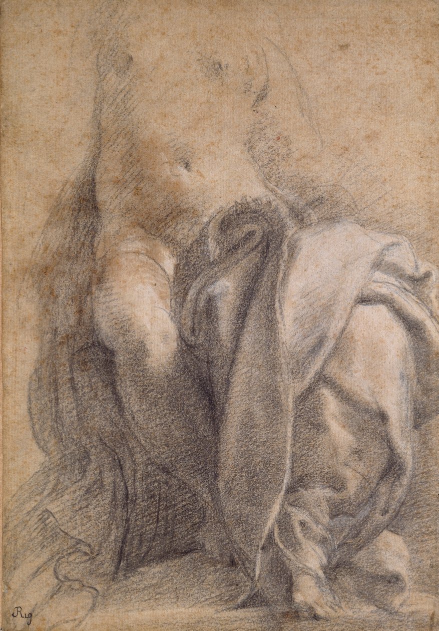 Mujer semidesnuda sentada con drapeado, 1520-1540 de Parmigianino