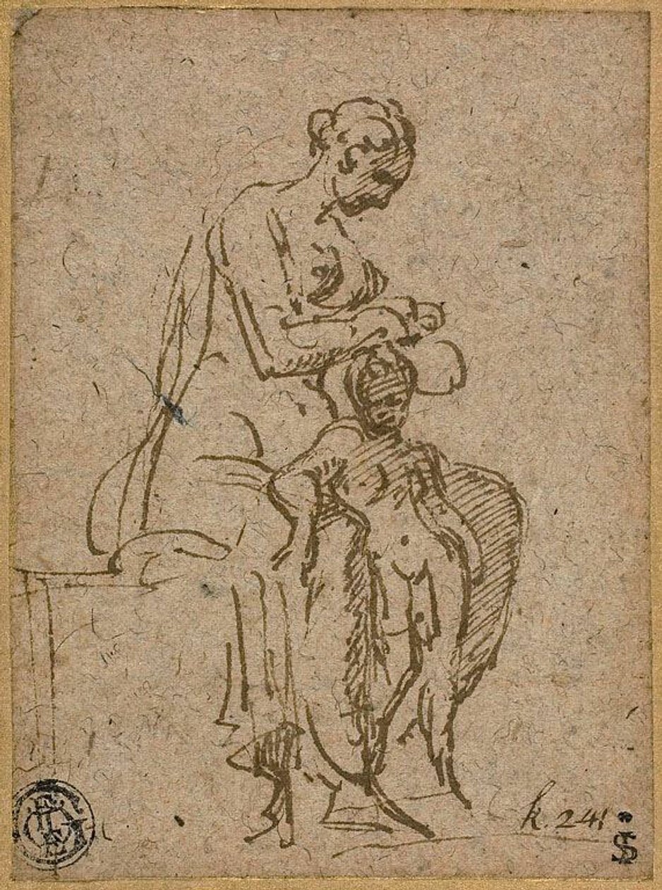 Mujer despiojando a un niño de Parmigianino