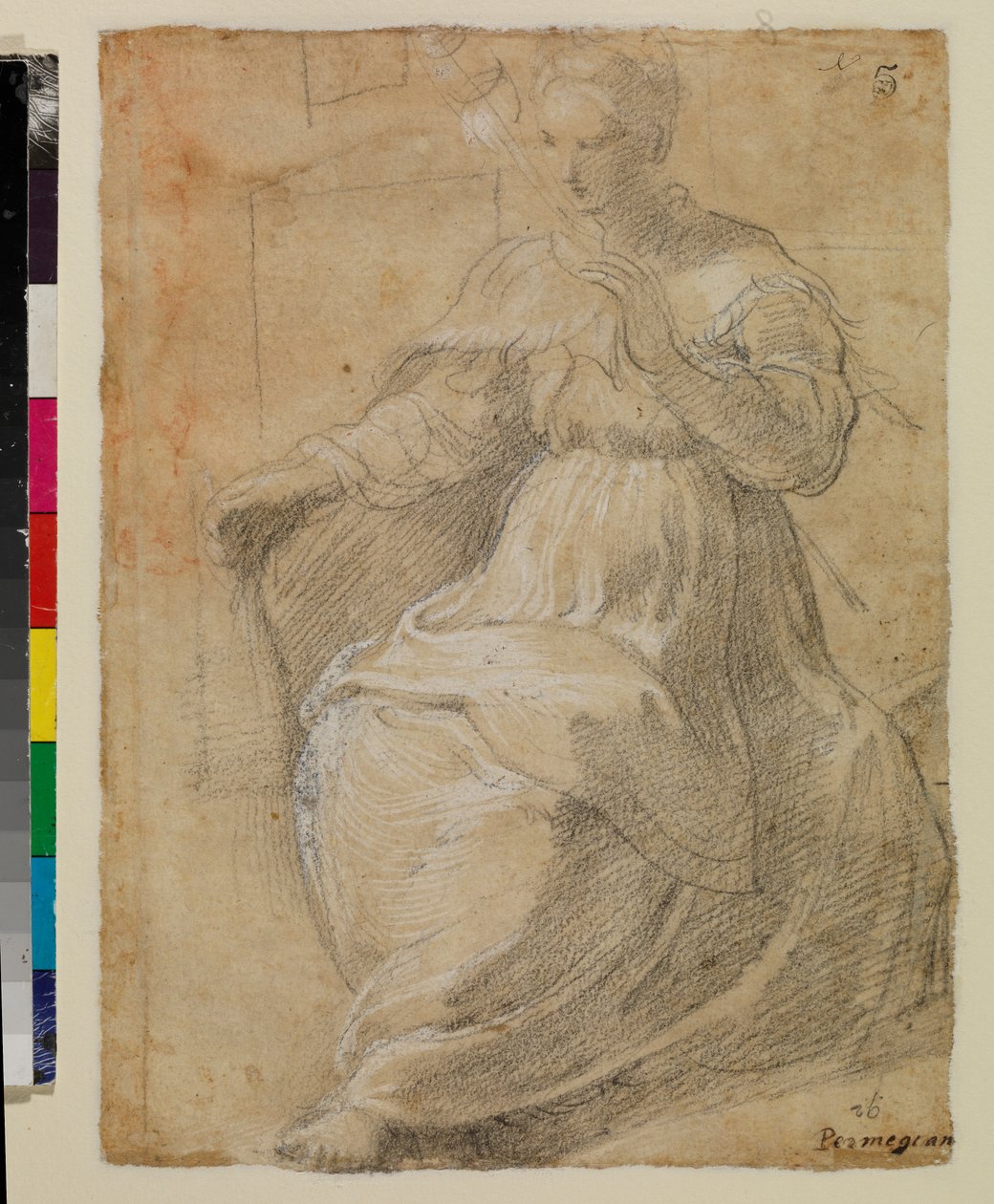 Mujer sosteniendo una rueca de Parmigianino