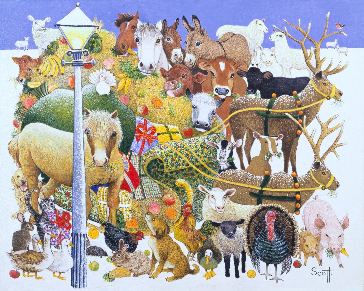 Un festín navideño (óleo sobre lienzo) de Pat Scott
