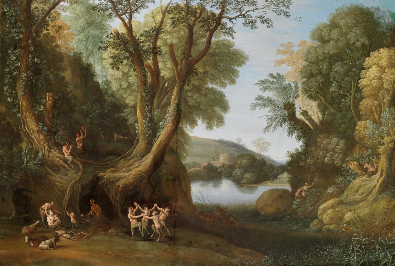 Faunos en un paisaje boscoso de Paul Bril