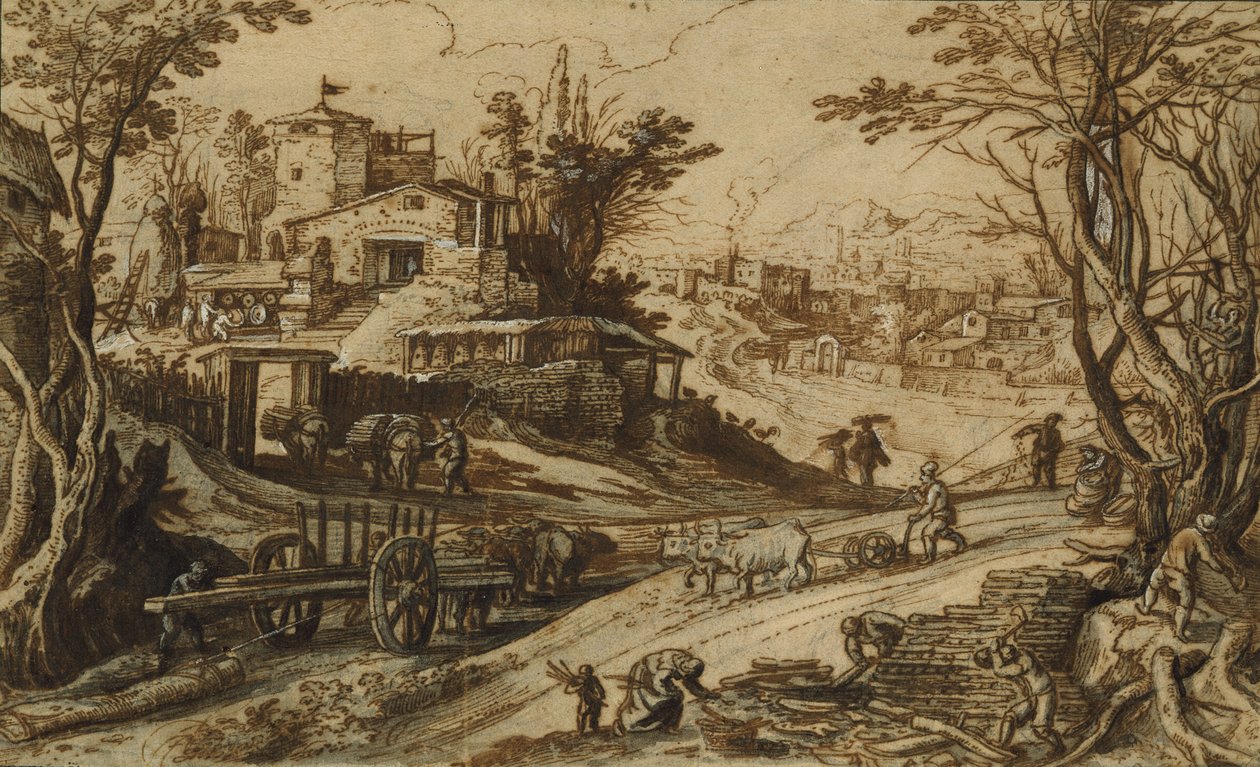 Enero: leñadores en un paisaje invernal de Paul Bril