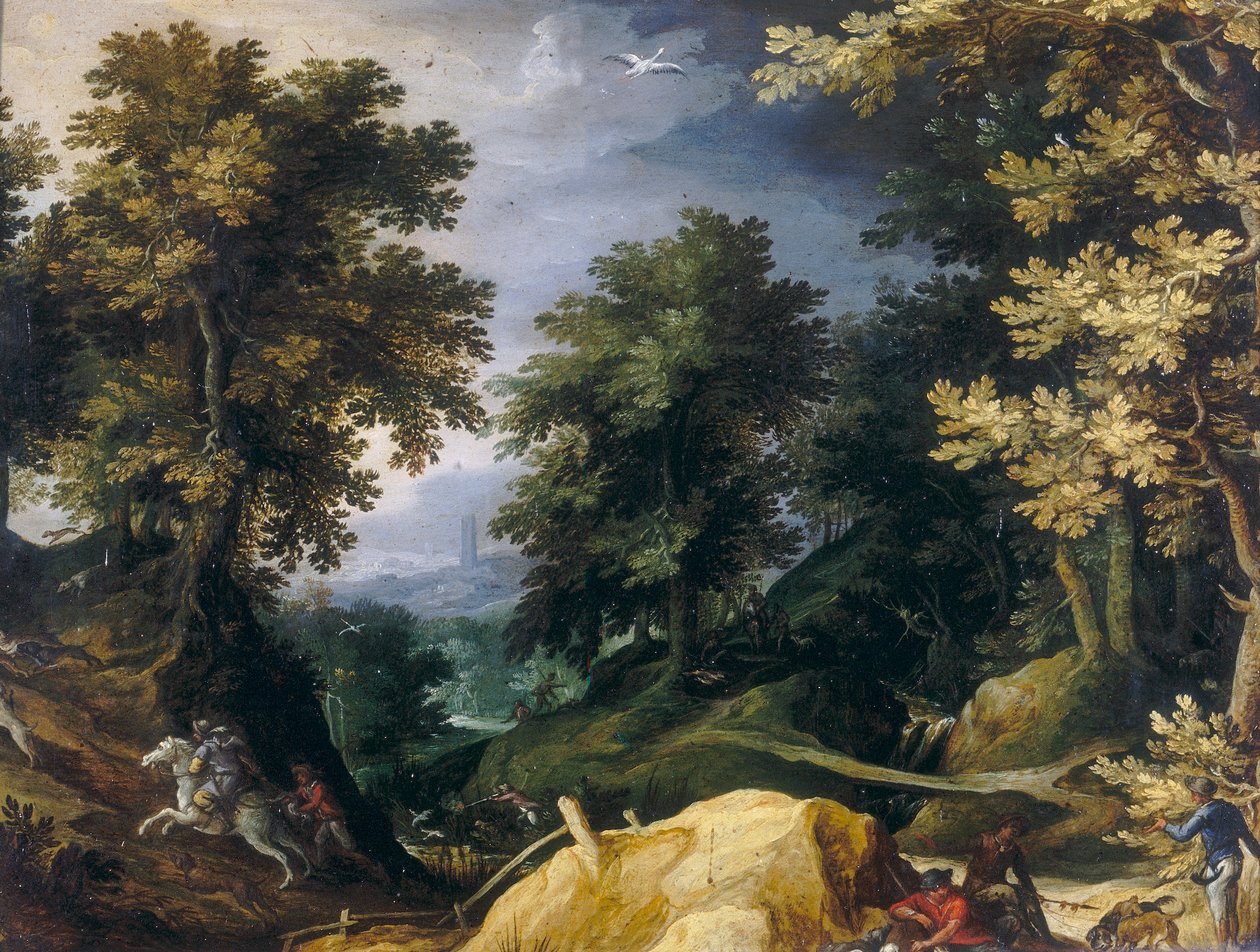 Paisaje con caza de liebres de Paul Bril