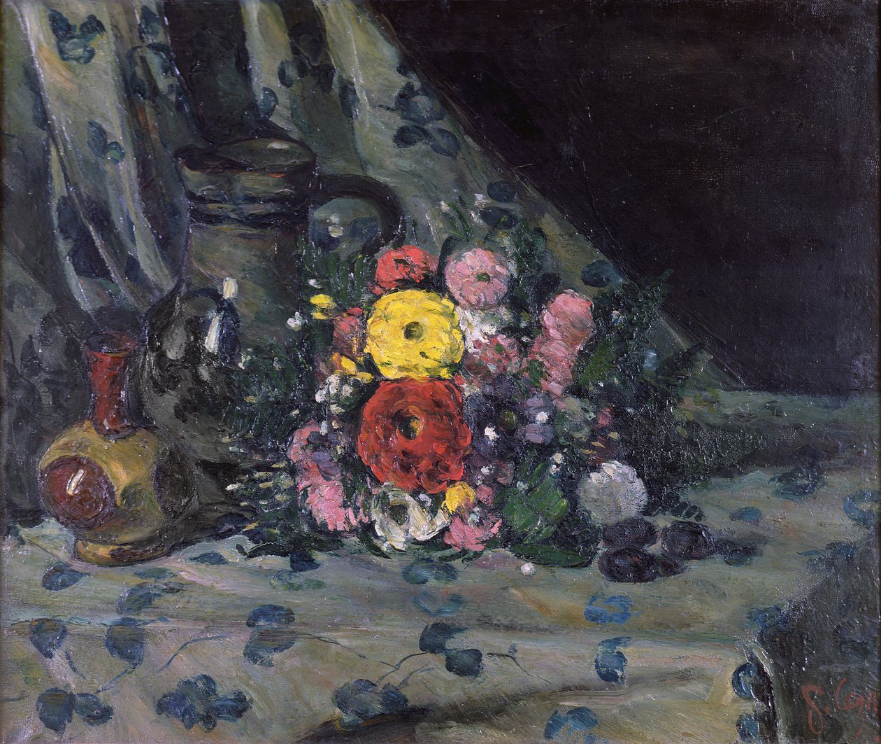 Ramo de dalias amarillas, c.1873 de Paul Cézanne