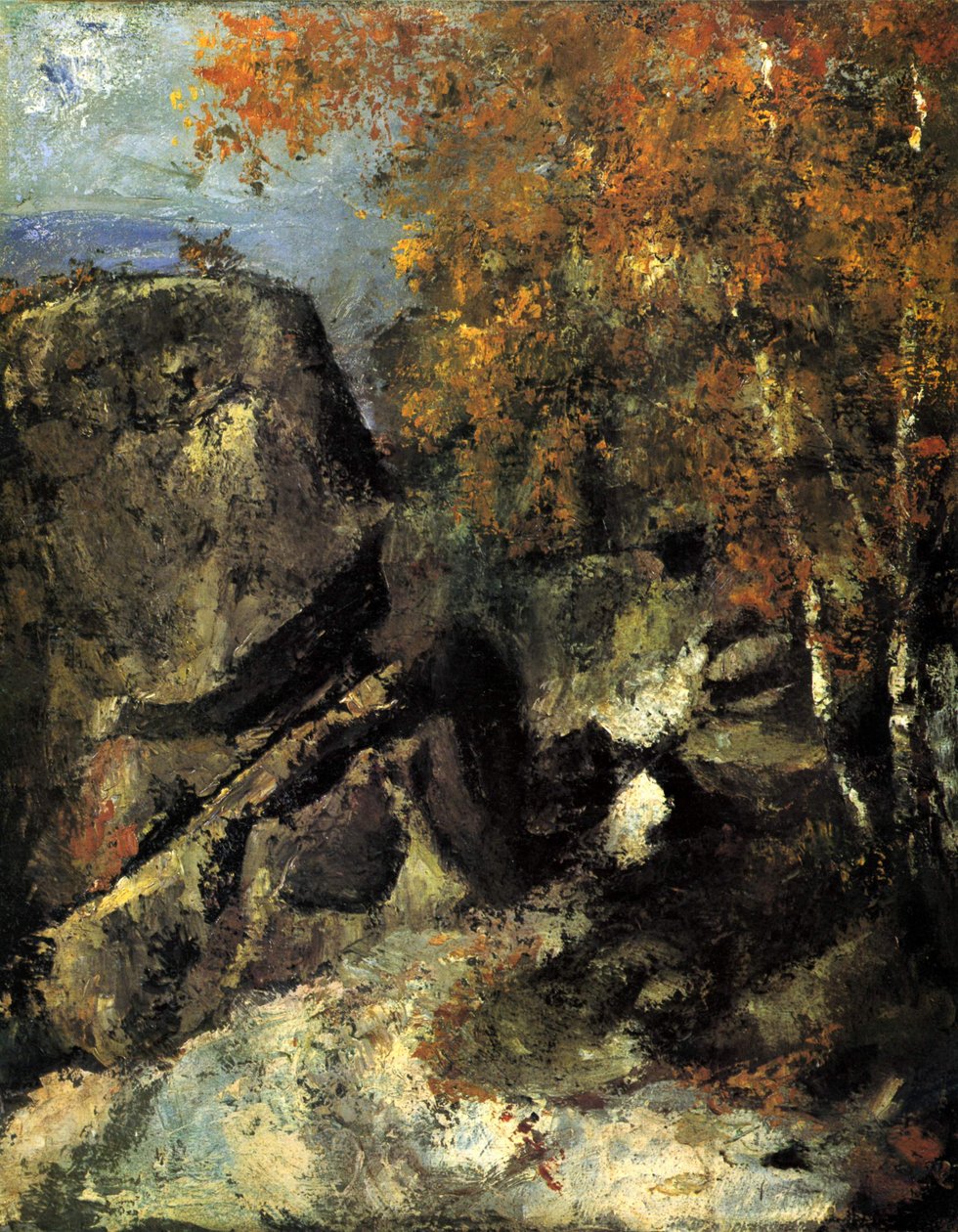 Rocas en el bosque de Fontainebleau de Paul Cézanne