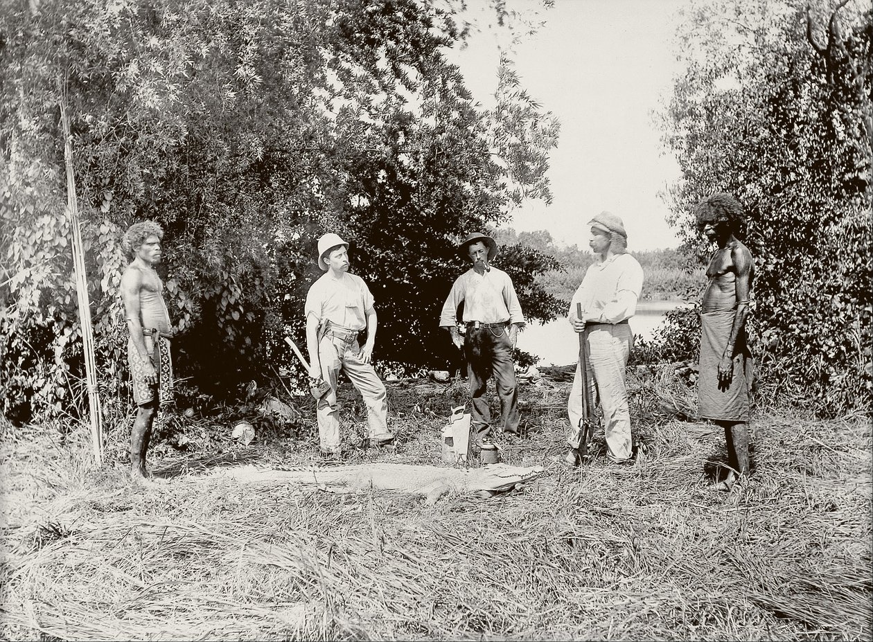 Dr. Stirling, cazando caimanes, río Daly de Paul Foelsche