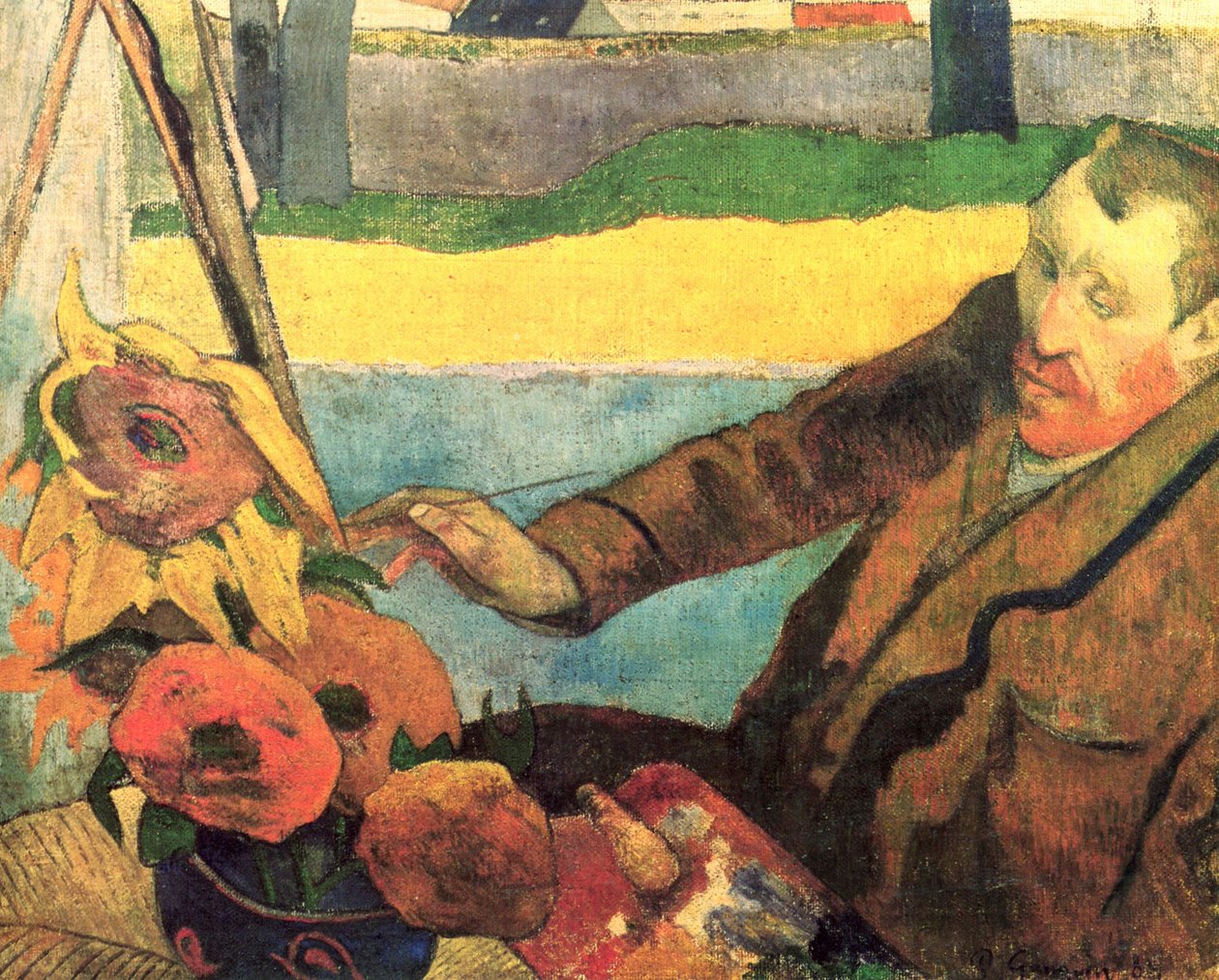 Retrato de Vincent van Gogh pintando girasoles de Paul Gauguin