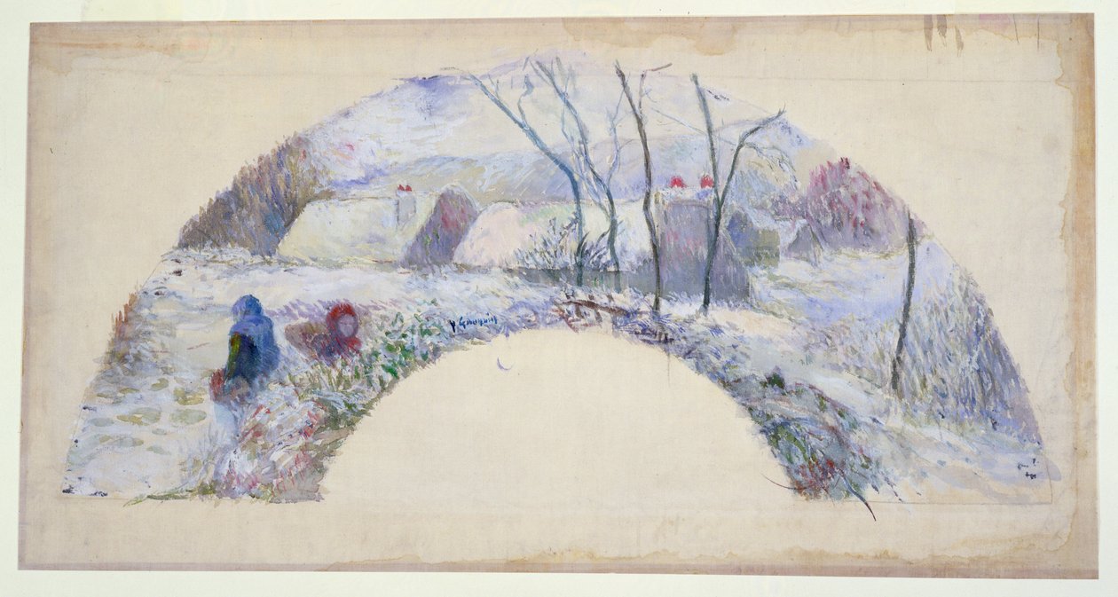 Jardín bajo la nieve, diseño para un abanico, c.1885 de Paul Gauguin