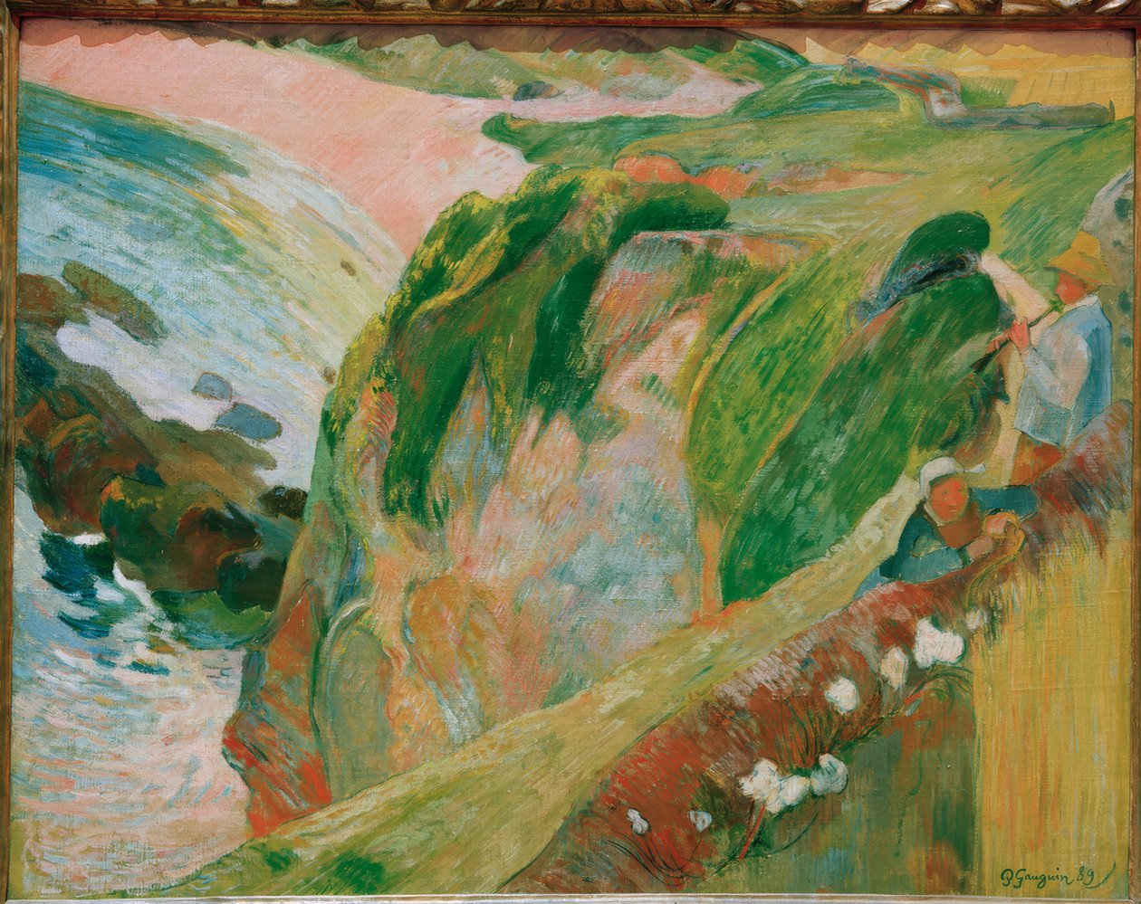 Pastor tocando la flauta en los acantilados de Paul Gauguin