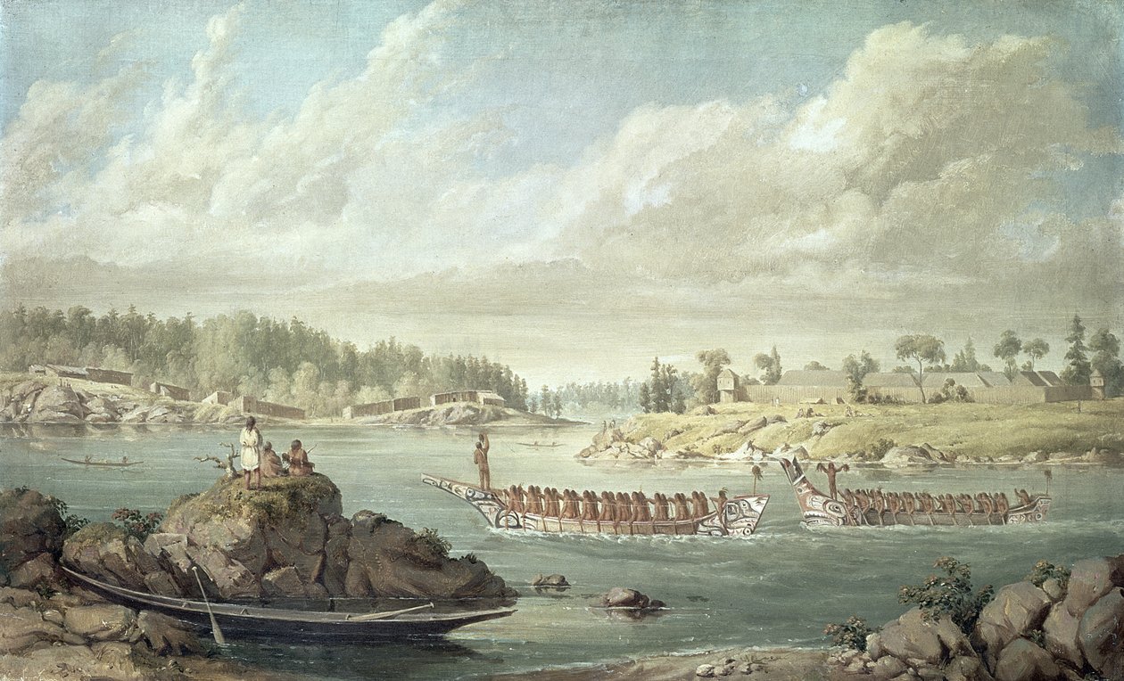 Makah regresando en sus canoas de guerra de Paul Kane
