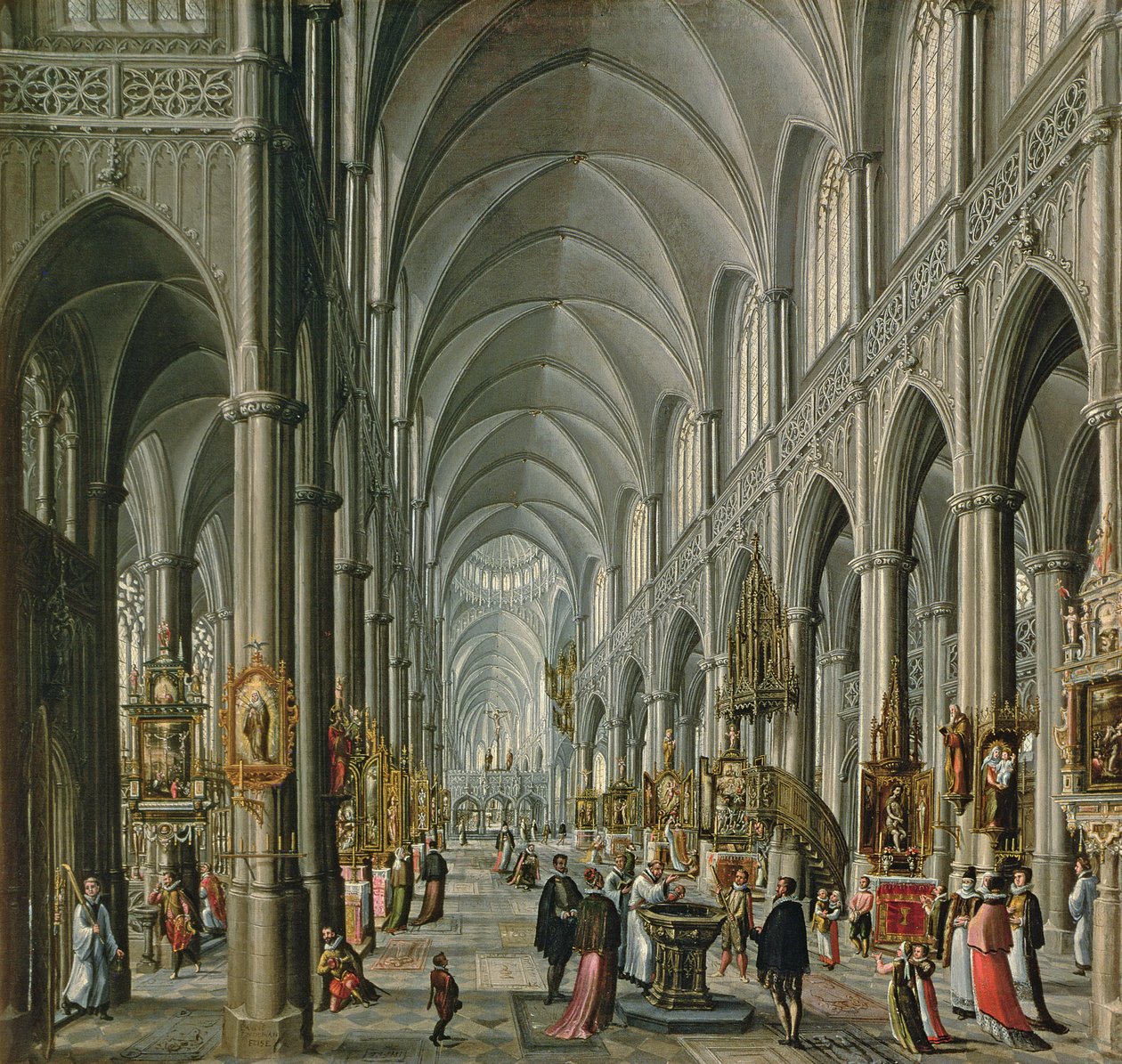 Interior de una iglesia gótica, 1596-97 de Paul Vredeman de Vries
