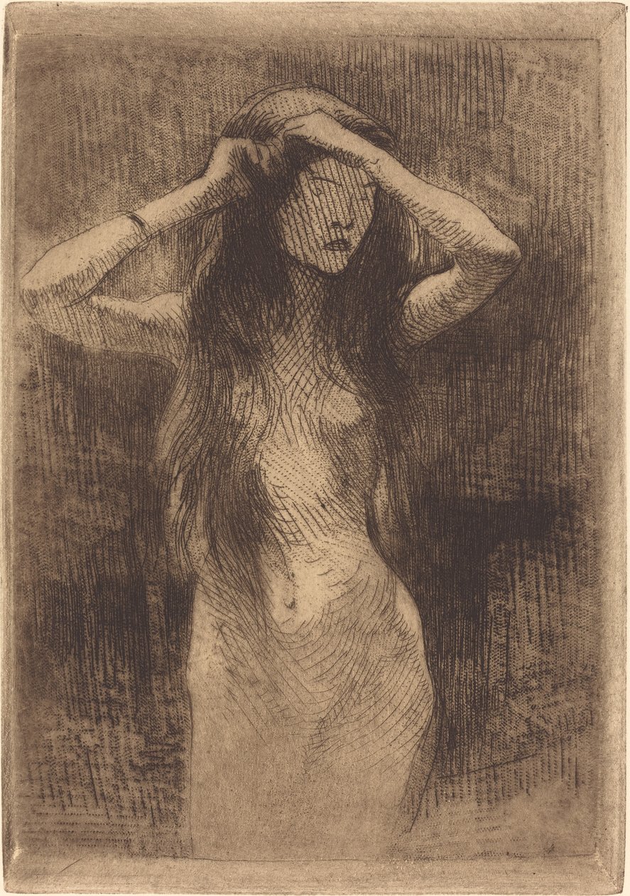 Chica desnuda peinando su cabello, 1887 de Paul Albert Besnard