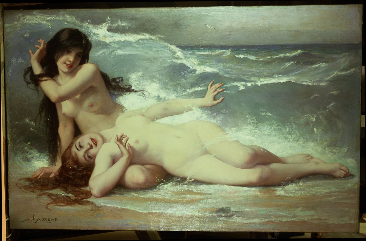 Atrapando olas (óleo sobre lienzo) de Paul Albert Laurens