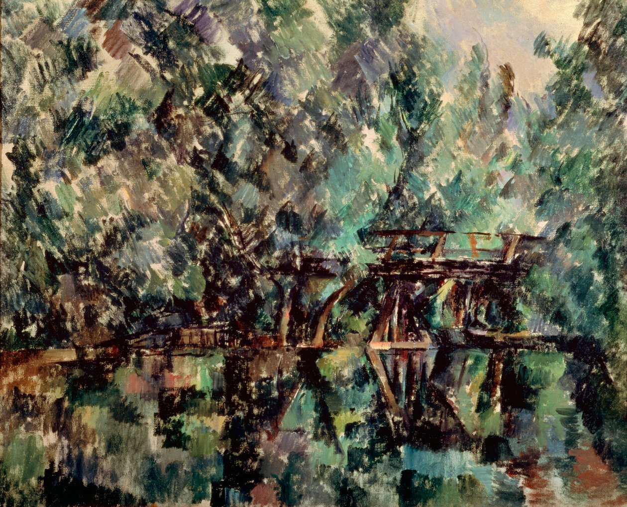 Un puente sobre un estanque de Paul Cézanne